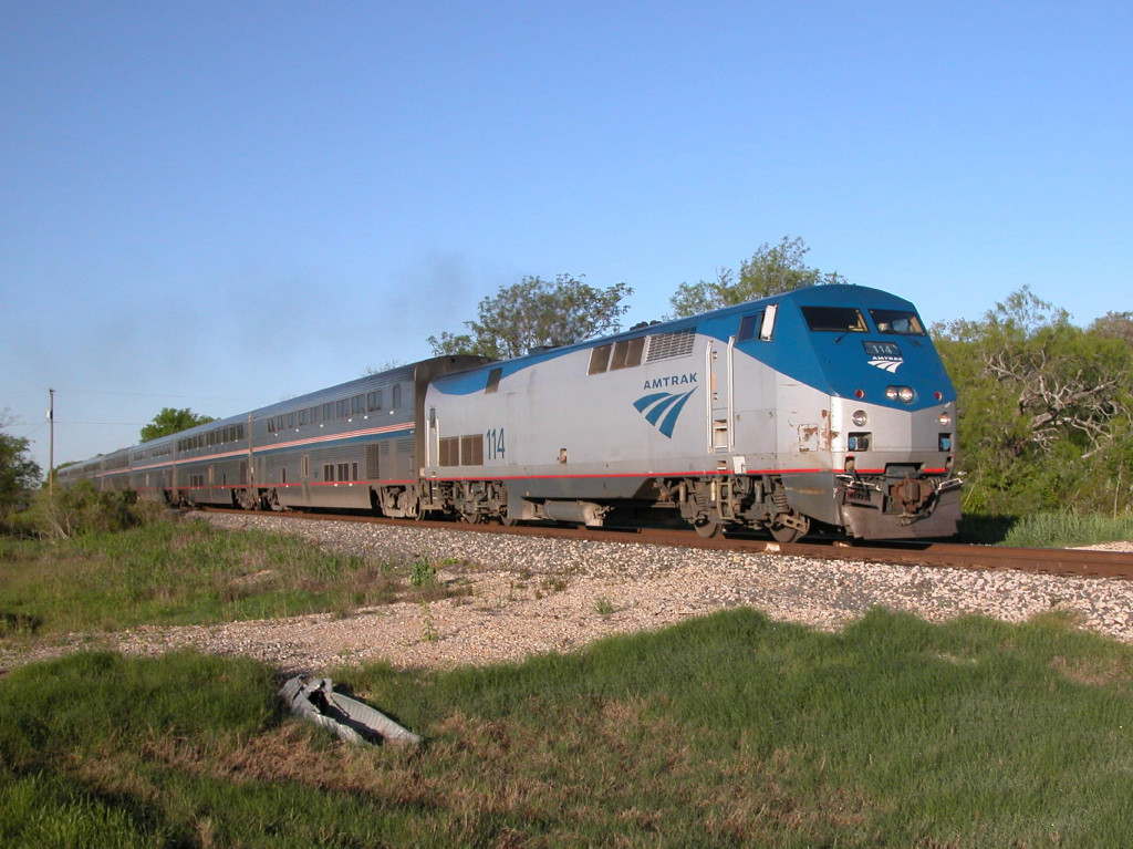 AMTK 114  22Mar2012  NB Train 22 (Texas Eagle) approaching FM 1102 